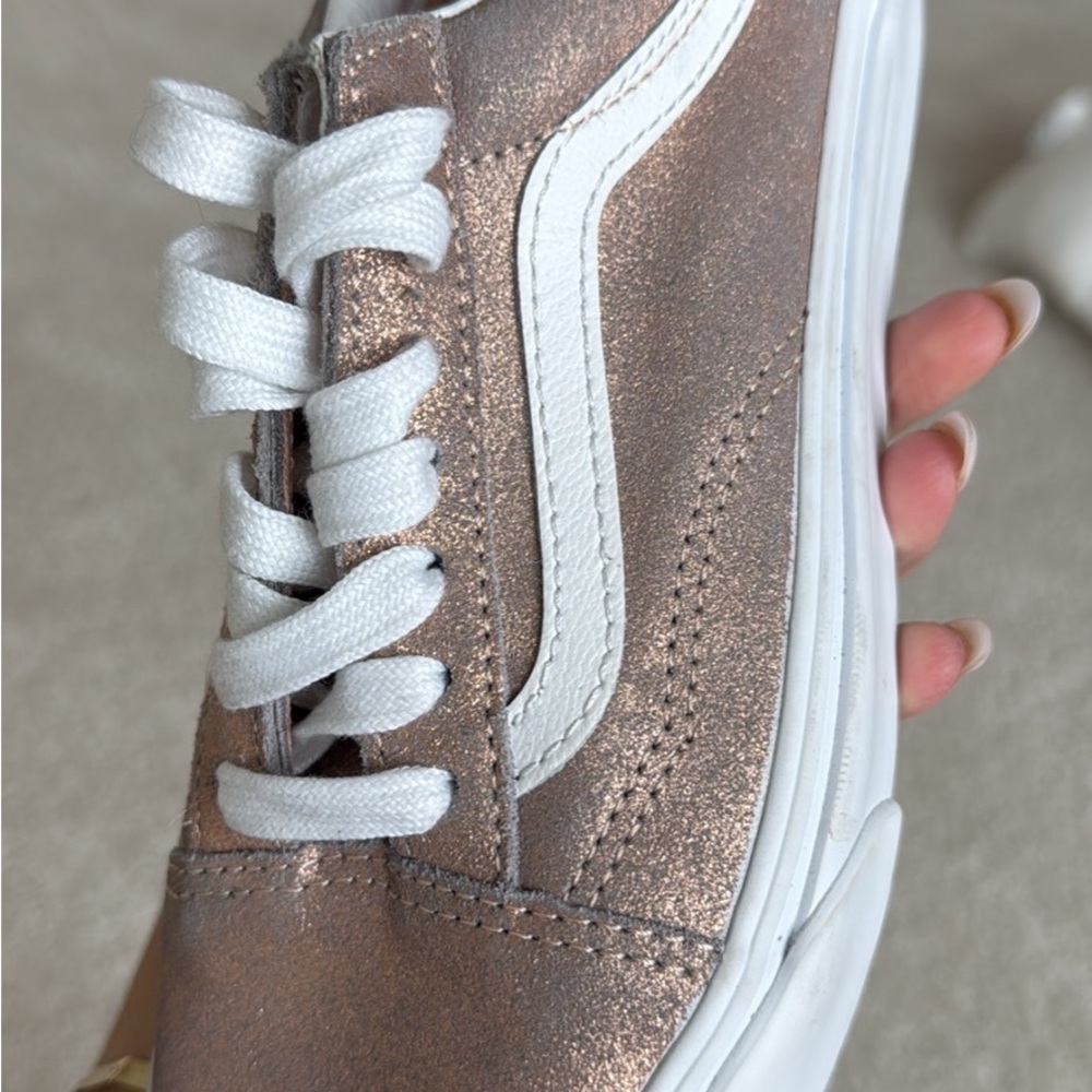 Vans Metallic Bronze and White Women's Sneakers - Picture 2 of 7
